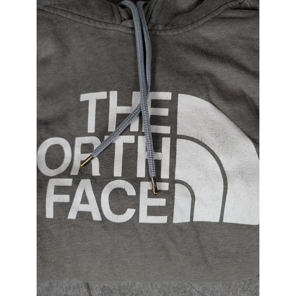 The North Face Mens Half Dome Pullover Hoodie Grey Logo Fleece Sweatshirt L